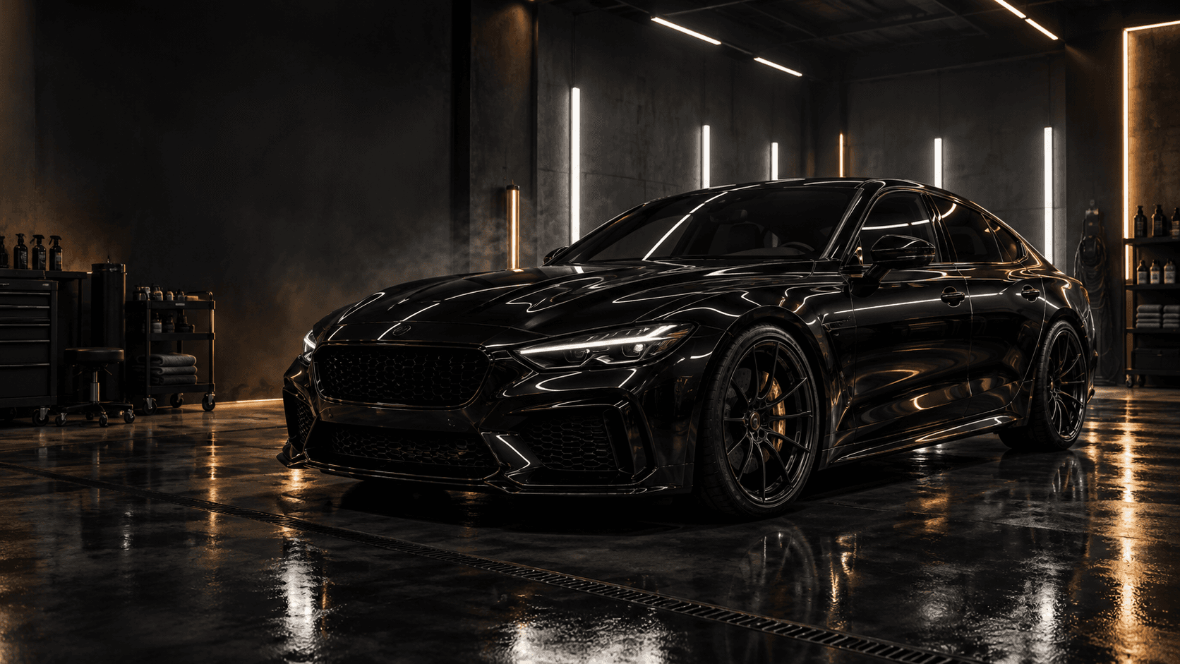 Black luxury car inside the DK Detailing studio